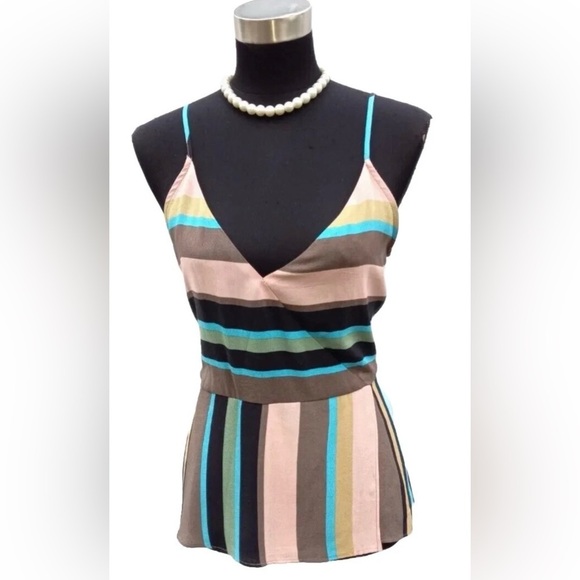 Zara Tops - NWT Zara Colorful Striped Wrap Peplum Cami Tank Top Blouse XS V-Neck Open Back